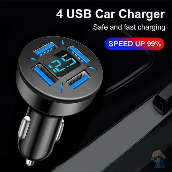 4 порта USB, сверхбыстрая автомобильная зарядка с индикатором напряжения для телефона