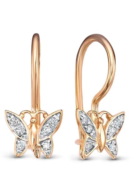Серьги серебряные с фианитами, 925 проба, позолоченные