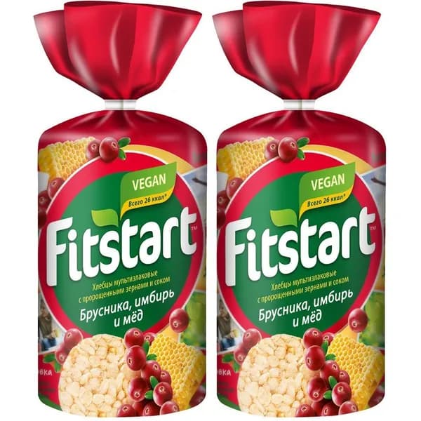 Хлебцы мультизлаковые Fitstart брусника-имбирь и мед 100 г, набор: 2 штуки