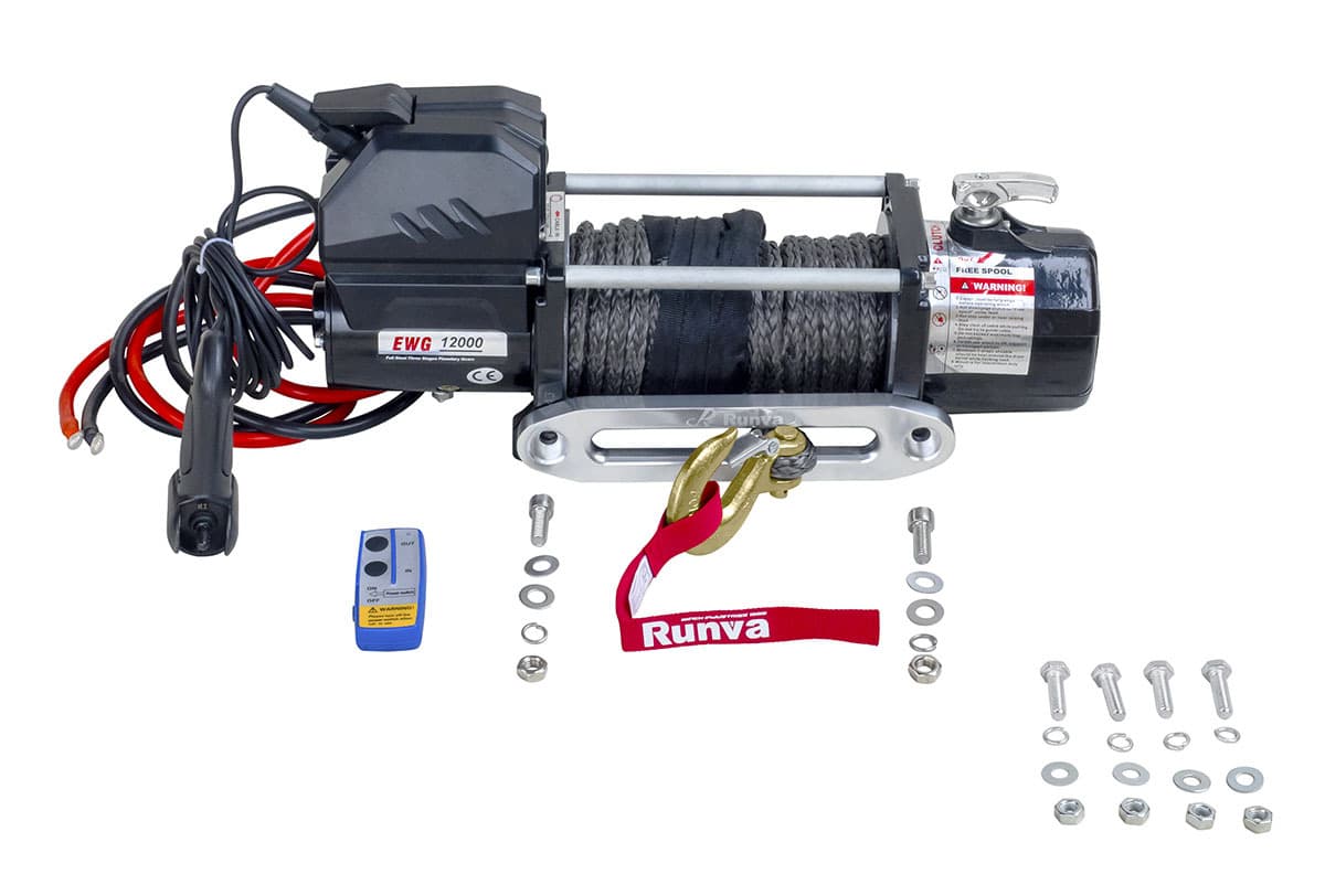 Лебёдка автомобильная электрическая 12V Electric Winch Magnum (made by Runva) 12000 lbs 5443 кг (синтетический трос)