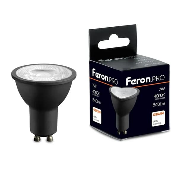 Лампа светодиодная LB-1607 GU10 7W 175-265V 4000K в черном корпусе Feron.PRO 48957