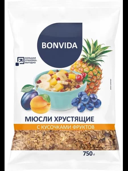 Мюсли хрустящие BONVIDA с кусочками фруктов