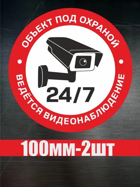 Наклейка "Ведется видео наблюдение, объект под охраной" диаметр 100 мм 2 шт.