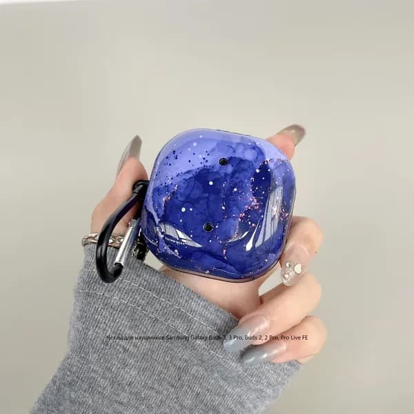Чехол для Samsung Galaxy Buds 2/2Pro/Pro/Live/FE защитный.с цветочным принтом, c карабином(фиолетовый-Galaxy Buds 2/2Pro/Pro/Live/FE)