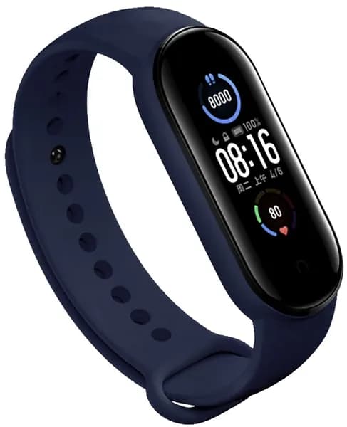 Ремешок для фитнес-браслета Xiaomi Mi Band 5, тёмно-синий. Силиконовый, спортивный браслет для умных (смарт) часов Сяоми Ми Бэнд 5, сменный браслет мужской и женский