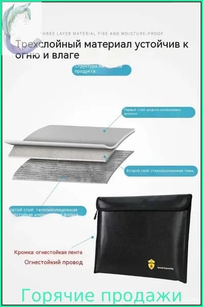 Огнестойкая папка для денег, документов для сейфа, 34x24 см Черная