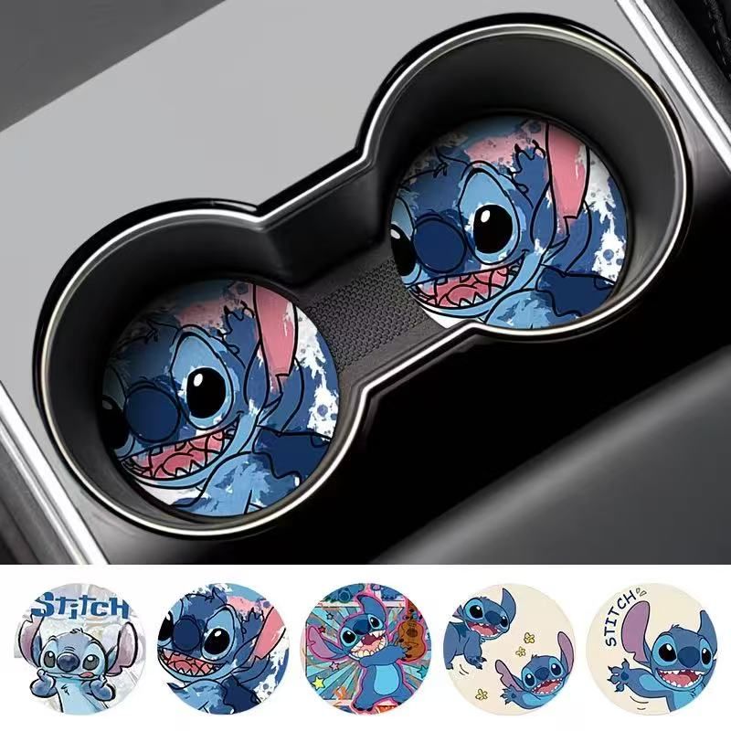 Симпатичный Stitch автомобильный коврик под чашку с водой, креативный нескользящий коврик для хранения предметов интерьера