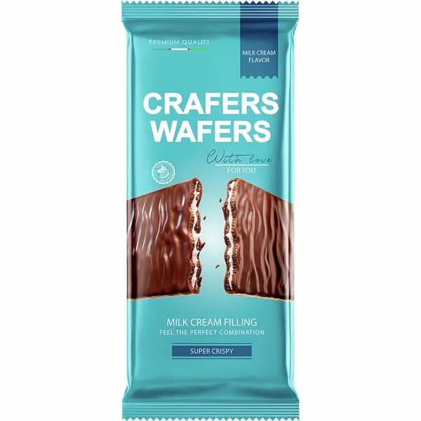 Плитка вафельная Crafers Wafers с молочной начинкой, 50г