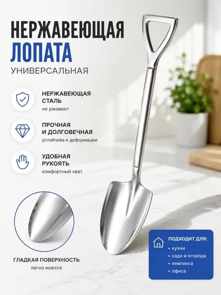 Ложка-лопатка из нержавеющей стали, для арбуза, десертов и мороженого, материал 410, серебристая, с острым концом