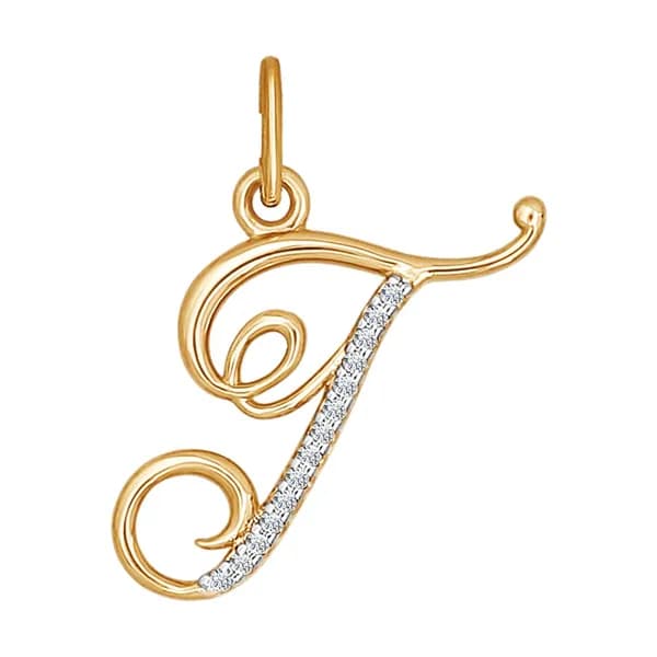 Золотая подвеска-буква Г DIAMANT-ONLINE с фианитом 585 пробы