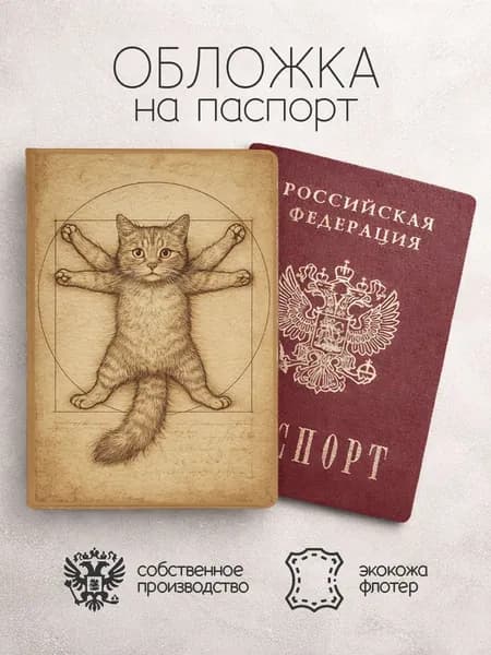 Обложка на паспорт пародии картин с котом на старой бумаге