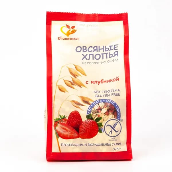 Овсяные хлопья из голозерного овса без содержания глютена с клубникой season market 375 г