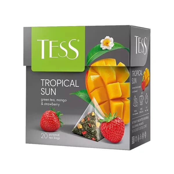 Чай в пирамидках зелёный Tess Tropical Sun (Тропикал Сан) 20 пак. Манго, клубника.