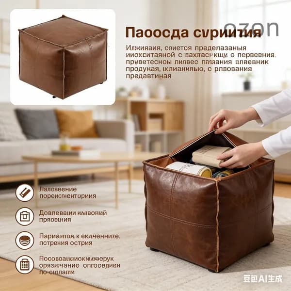 Банкетка, Натуральная кожа, Винилискожа, 40.0х40.1х40.0 см