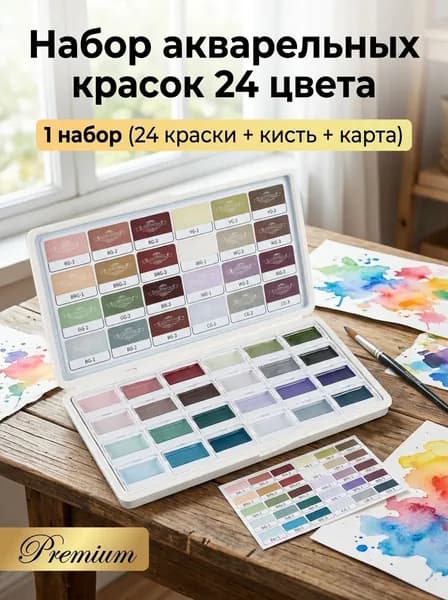 Набор акварельных красок 24 цвета С цветовой схемой Портативный Для живописи и DIY