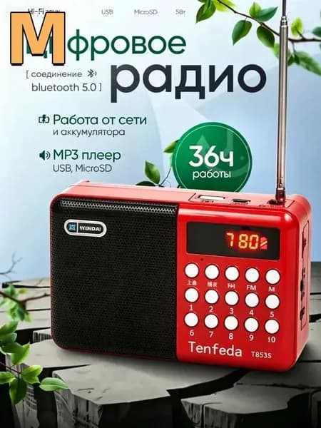 Магнитола, 5 Вт, красный