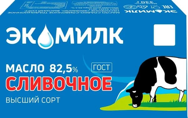 Масло сладкосливочное ЭКОМИЛК Традиционное 82,5%, высший сорт, без змж, 330г