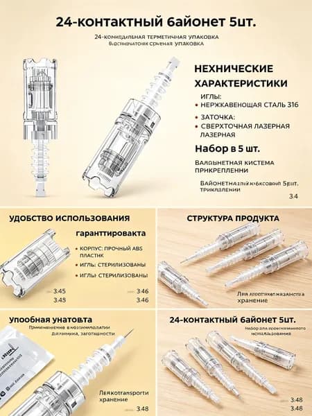 Dr.pen, Картридж для дермапен, мезопен на 24 игл, насадка для аппарата Ultima A10, 5 шт.