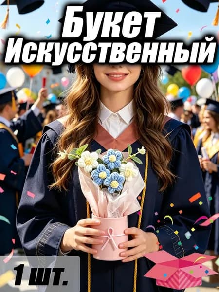 Букет: Небольшой букет из вязаных цветов как вечный подарок на День влюбленных и 8 Марта