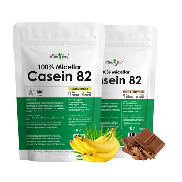Micellar Casein MPC 82,(шоколад-банан) - 1000 г (2 шт по 500г)