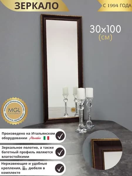 Зеркало настенное, универсальное в раме, Б51, 30×100