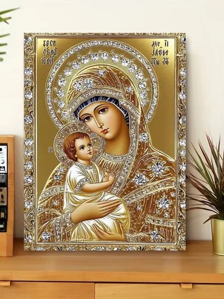 Картина "Икона Божьей Матери с Дитем на холсте 30 х 40" 30x40 см