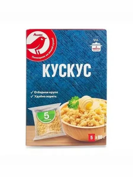 Кускус АШАН Красная птица в варочных пакетах 80 г х 5 шт