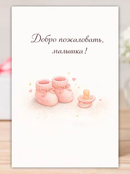 Открытка "Добро пожаловать малышка!" милая для новорожденной девочки, акварельная, с конвертом, 10x15 MiloCards