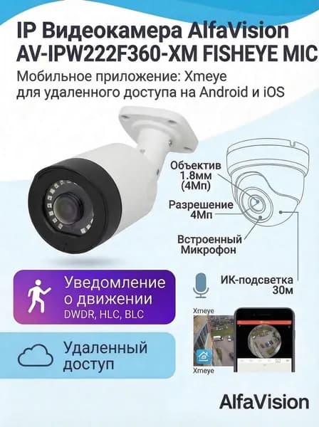 IP Видеокамера AlfaVision AV-IPW222F360-XM FISHEYE MIC RU