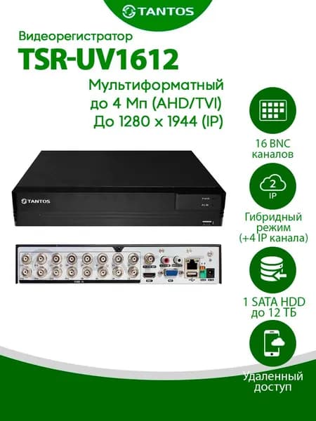 Видеорегистратор TSr-UV1612, 16-ти канальный мультиформатный + 4 дополнительных канала IP 5 МП