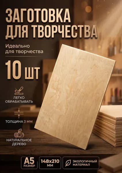 Заготовка для лазерной резки, выжигания ,Фанера А5 для творчества 3 мм 1/2сорт