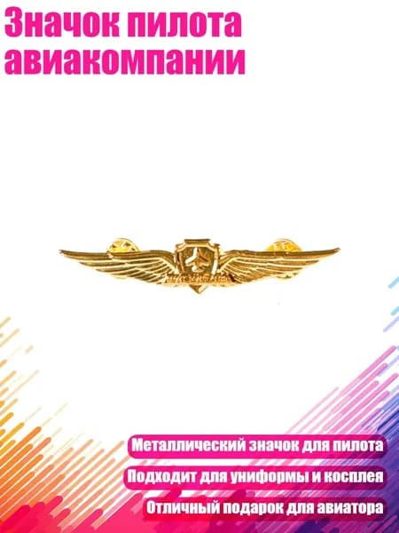 Значок пилота авиакомпании, - значок самолета