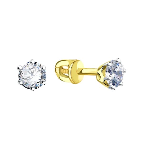 Серьги из лимонного золота DIAMANT-ONLINE с фианитом 585 пробы