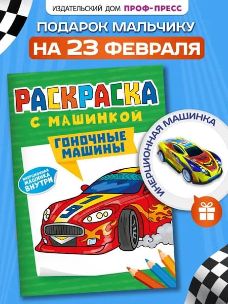 Раскраска с машинкой в комплекте, Гоночные машины А4, листов: 8, шт