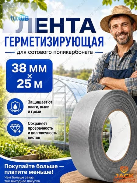 Гермолента 38мм*25м широкая - герметизирующая лента для поликарбоната(38)