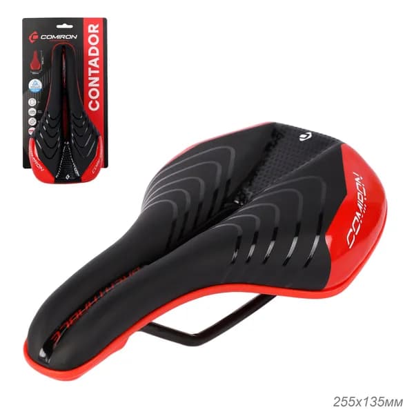 Седло велосипедное COMIRON CONTADOR N773-R 255x135, Технологии: ED, Red Base, Soft surface. Цвет: Чёрный Красный /уп 40/