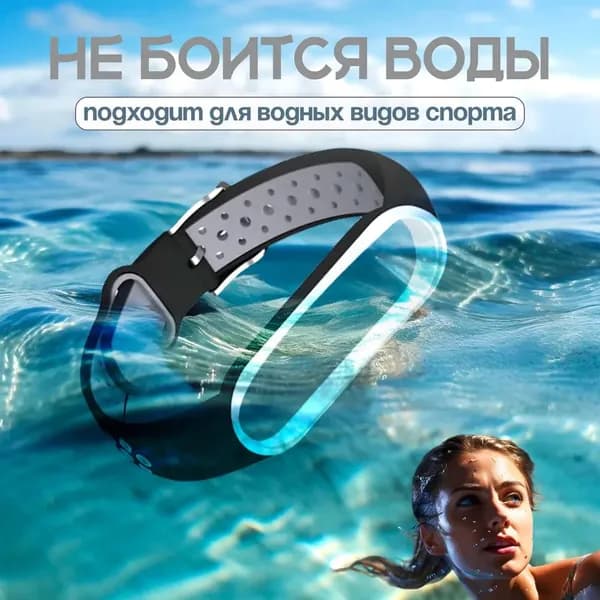 Ремешок для фитнес-браслета Mi Band 5 6 7 силиконовый с металлической застежкой черный