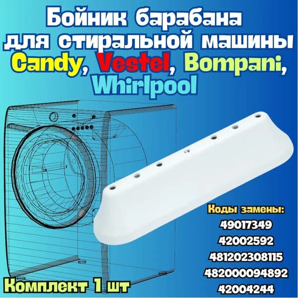 Бойник (ребро, лопасть) барабана для стиральной машины Candy, Vestel, Whirlpool, 481288818192, 6542002592, 42002592