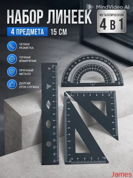 Металлический набор линеек 4 предмета линейка 15 с