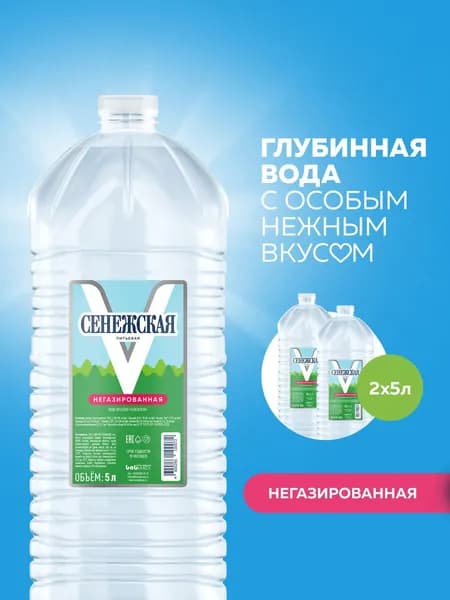 Вода негазированная Сенежская питьевая, 2 шт х 5 л Уцененный товар