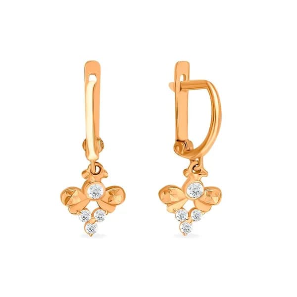 Серьги Бабочка женские с фианитами из красного золота 375 пробы 585GOLD