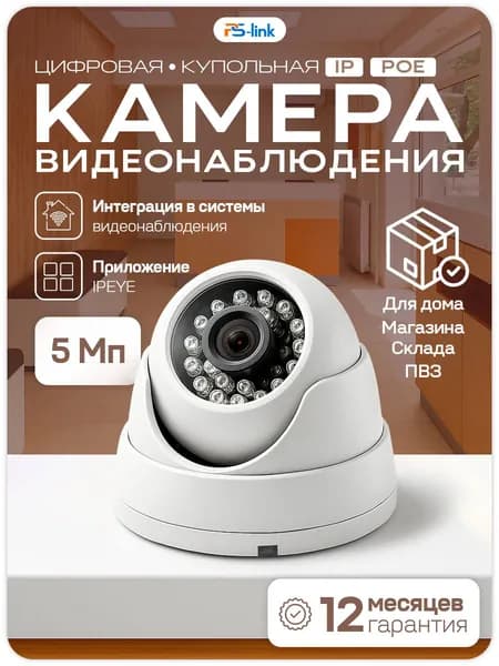 Камера видеонаблюдения IP для ПВЗ / 5Мп, питание PoE, облако IPEye, для помещения / Ps-Link IP305P-YE