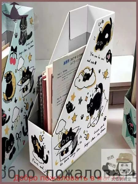 "Складная книжная подставка Лунный кот белый Органайзер для книг 24x10x31 см Держатель для книг складывающийся Настольный органайзер для учебников и документов"