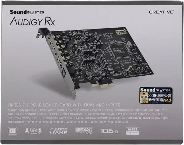 Звуковая карта Creative 7.1 SB1550 1550 Sound Blaster Audigy Rx / Audigy 5 Box Retail позолоченные разъёмы внутренняя, разъём PCI-E x1, для современных компьютеров, ОГРОМНАЯ разница со встроенной!
