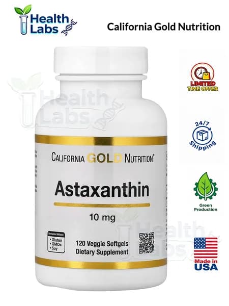 California Gold Nutrition, астаксантин, 10 мг,Антиоксидантная поддержка, 120 вегетарианских мягких капсул