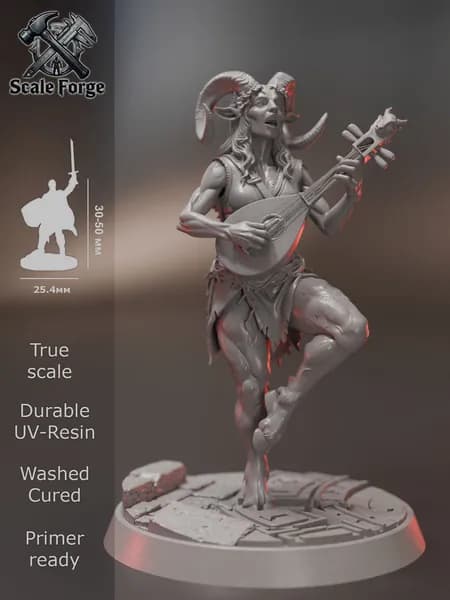 Сатир девушка Бард. Миниатюра ДнД для настольных игр и покраски. Pathfinder. DnD.