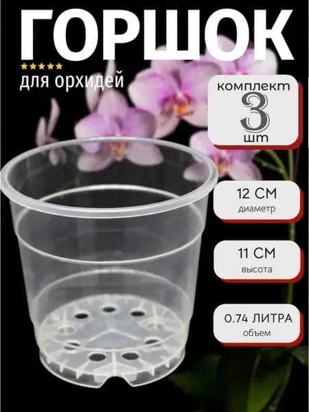 Кашпо 0.74 л, 11 см, 3 шт, цвет прозрачный