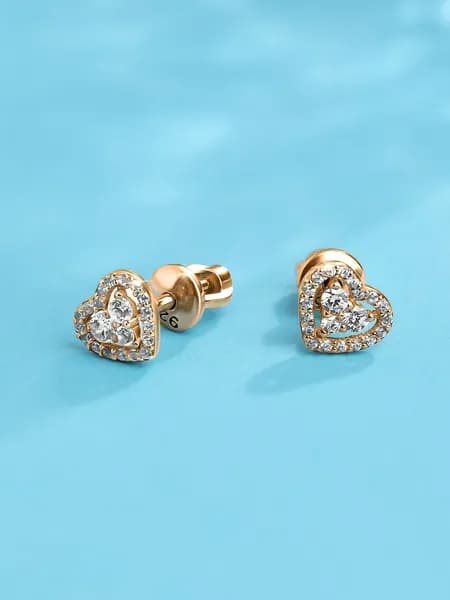 Серьги пусеты сердечки с фианитами серебро 925