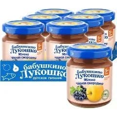 Пюре Бабушкино лукошко яблоко черная смородина, с 5 месяцев, 100 гр., 6 шт.