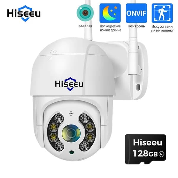 Камера Hiseeu 8MP PTZ WIFI с 128G SD - картой, наружная 5X - цифровая камера видеонаблюдения Wilress